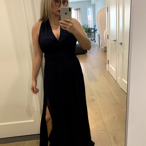 Zara Basic Open Back Evening Navy Sexy Gown - Picture 3 of 6